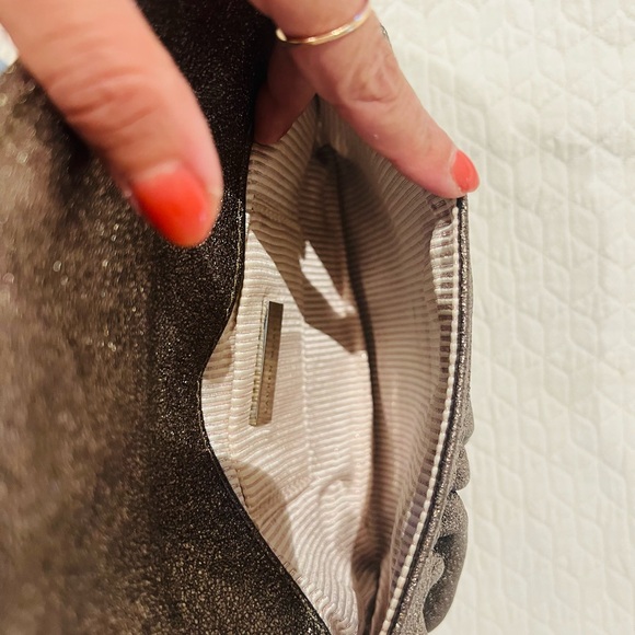 Lauren Merkin Dark silver pebbled leather clutch bag. - Picture 6 of 8